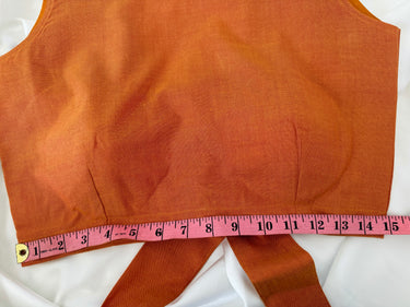 Ready To Wear Saree Blouse | Handwoven Cotton | Size 34 | Orange | Boat Neck | Free Shipping | Ships from California